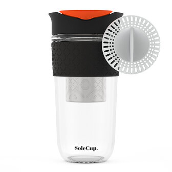 SoleCup koffie beker to go 3 in 1 reisbeker met siliconen rand - 530 ml - Zwart/oranje-rood