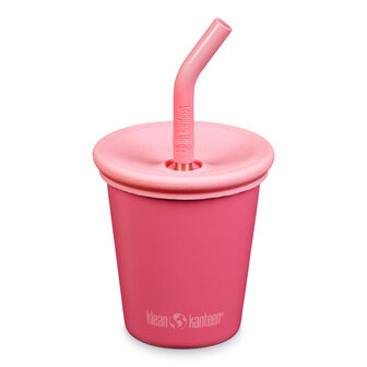 Klean Kanteen kinder drinkbeker met deksel en rietje - 296 ml - RVS - roze